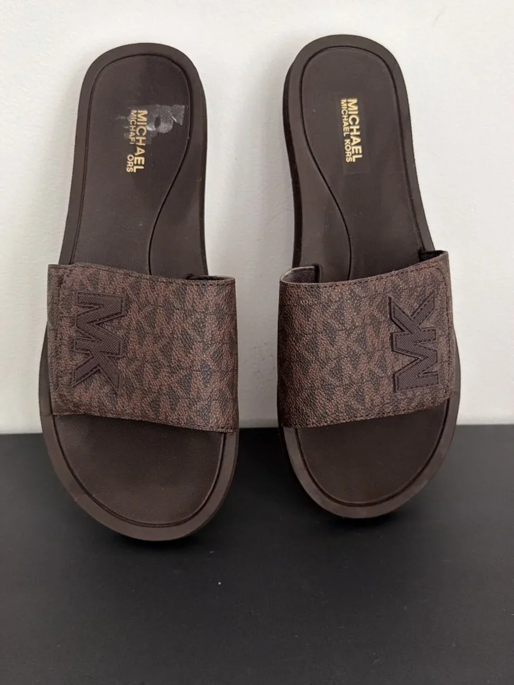 Michael Kors Brown MK Logo Slide Sandals